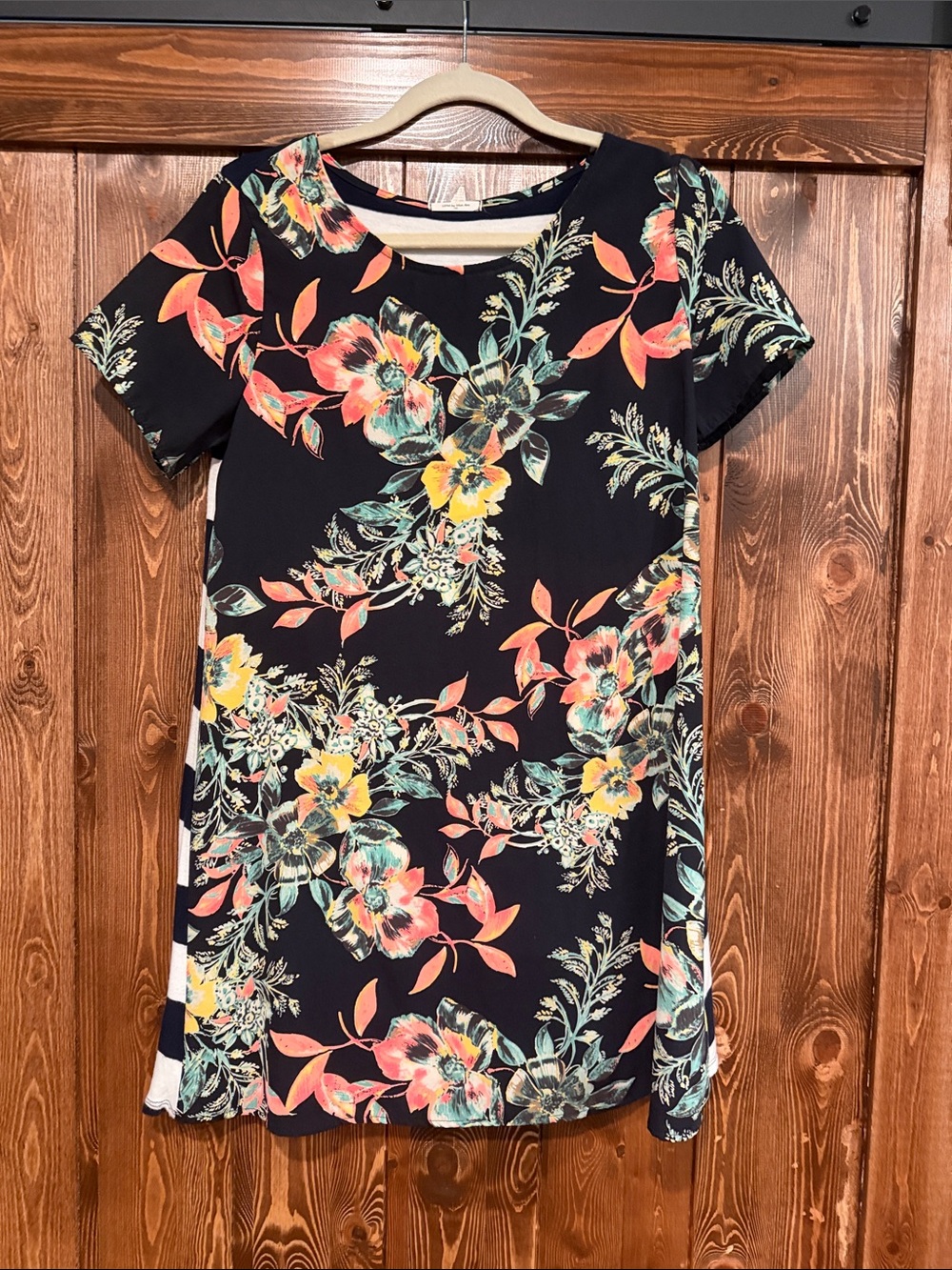 12 Pm By Mon Ami Black Floral Mini Dress with Coral and Yellow Accents